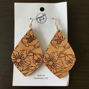 NEW Floral Teardrop Wood Earrings